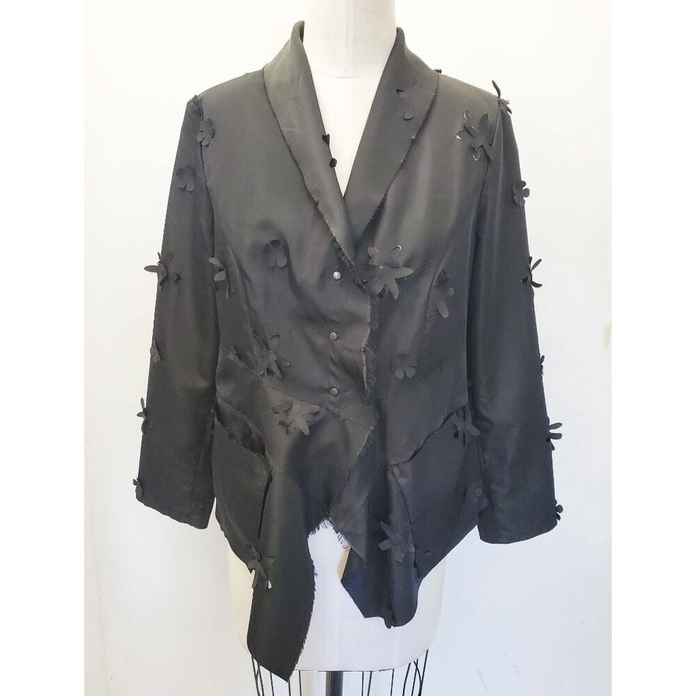 Babette SF Womens Floral Laser Cut Black Lagenlook Blazer Shirt Jacket - Picture 11 of 13